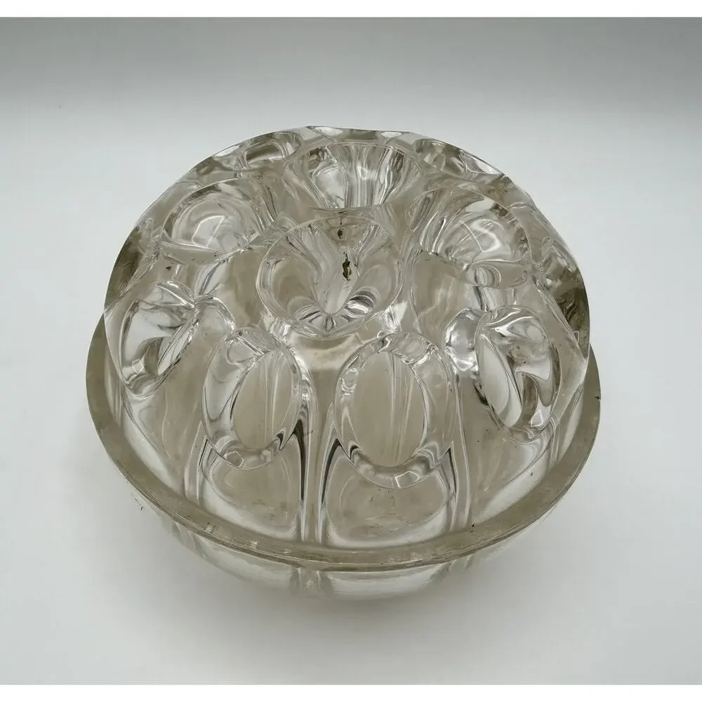 Reims Clear Glass 4.5” Floral Frog France w Silver Plate Base by de Uberti Italy